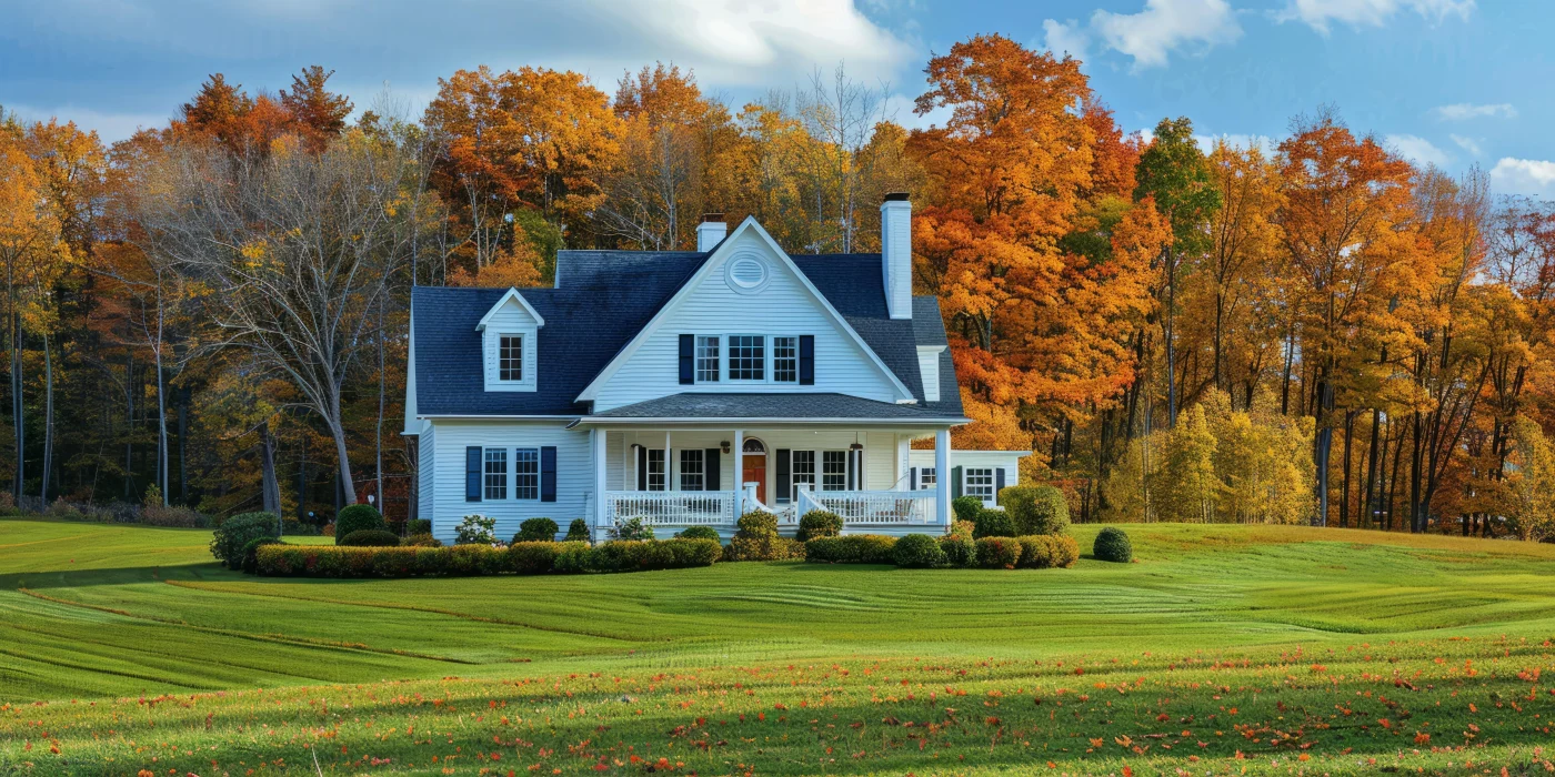 Countryside House With Autumn Landscape