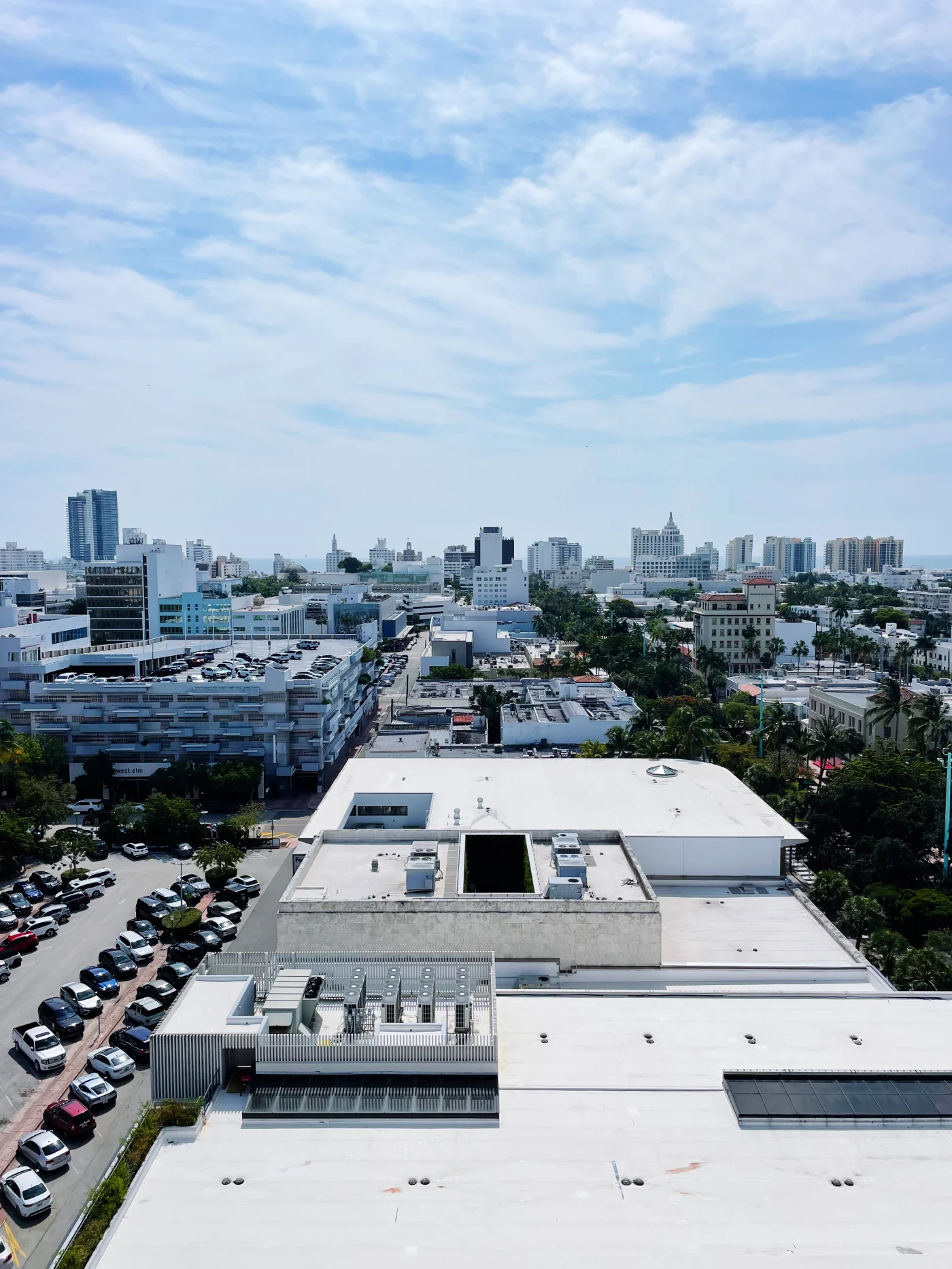 View of sprawling commercial buildings with TPO roofs