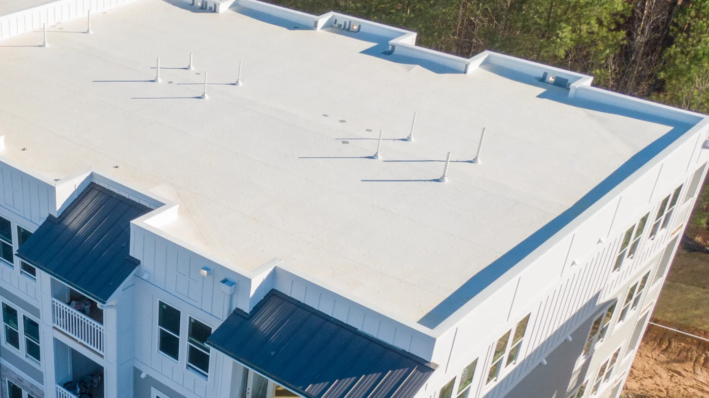 A flat TPO commercial roof