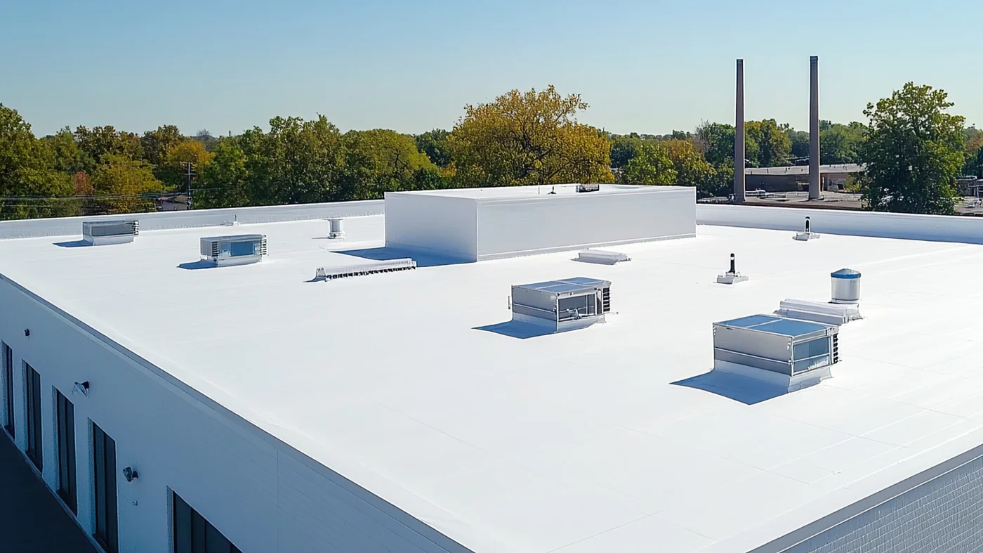 A flat TPO commercial roof