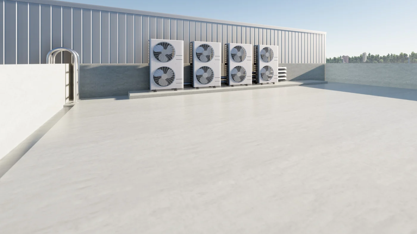 A flat TPO commercial roof
