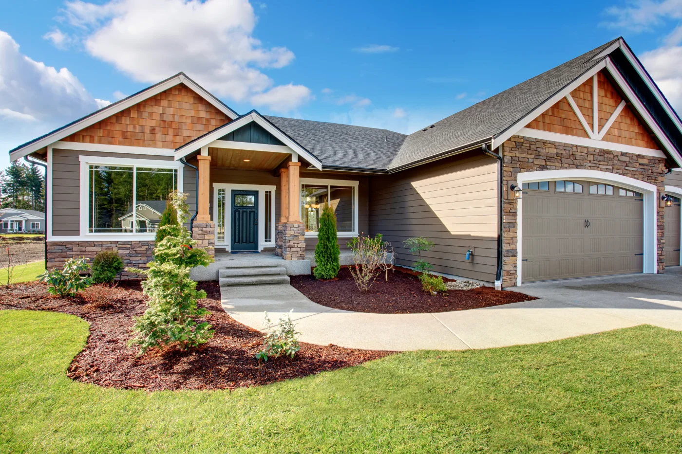 Large Modern House With Stone And Walkway. Large Modern House With Stone And Walkway.